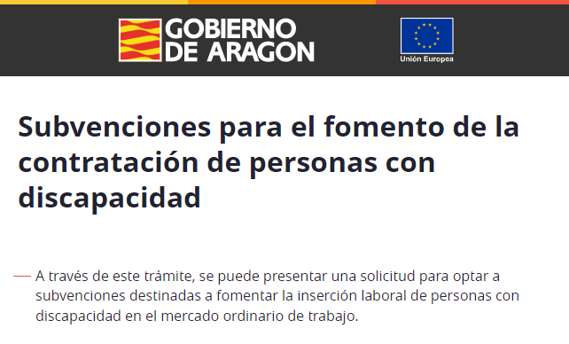 Subvenciones del Gobierno de Aragón para el fomento de la contratación de personas con discapacidad